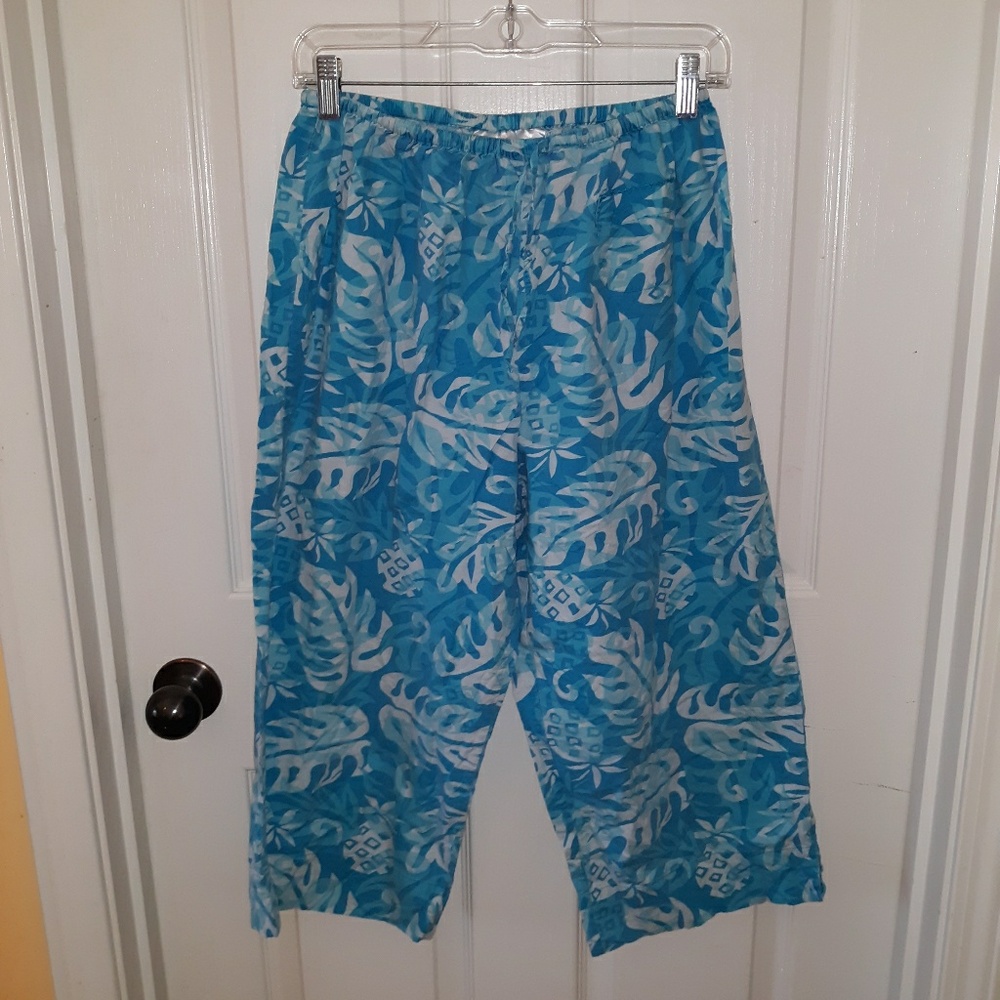 Tropical palm print cropped lounge pants